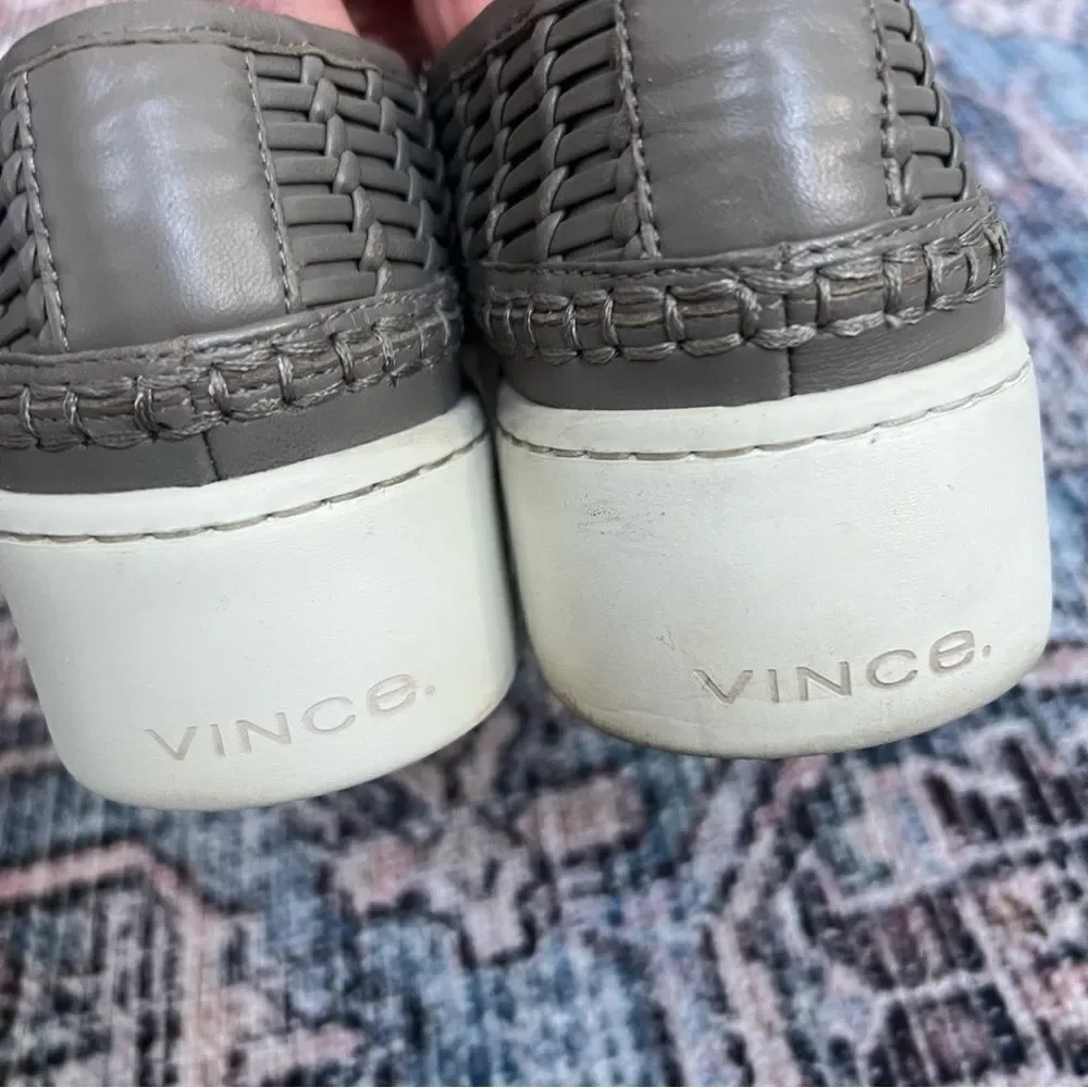 Vince Stafford Woven Slip-On Sneaker Size 8.5 Grey Taupe Leather Shoes